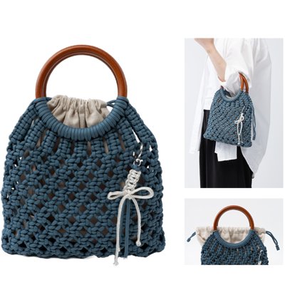 우드핸들 네트핸드백(파랑)